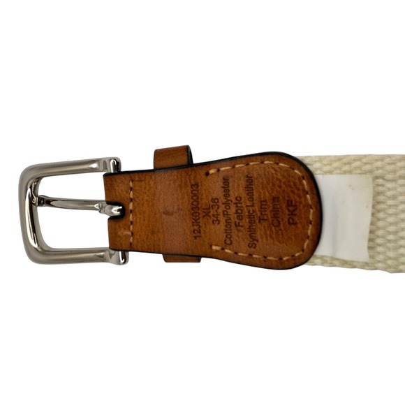 COUNTRY CLUB PREP BELT Brown Leather Plaid White Canvas  Sz XL 34" Silver Buckle - Picture 3 of 4